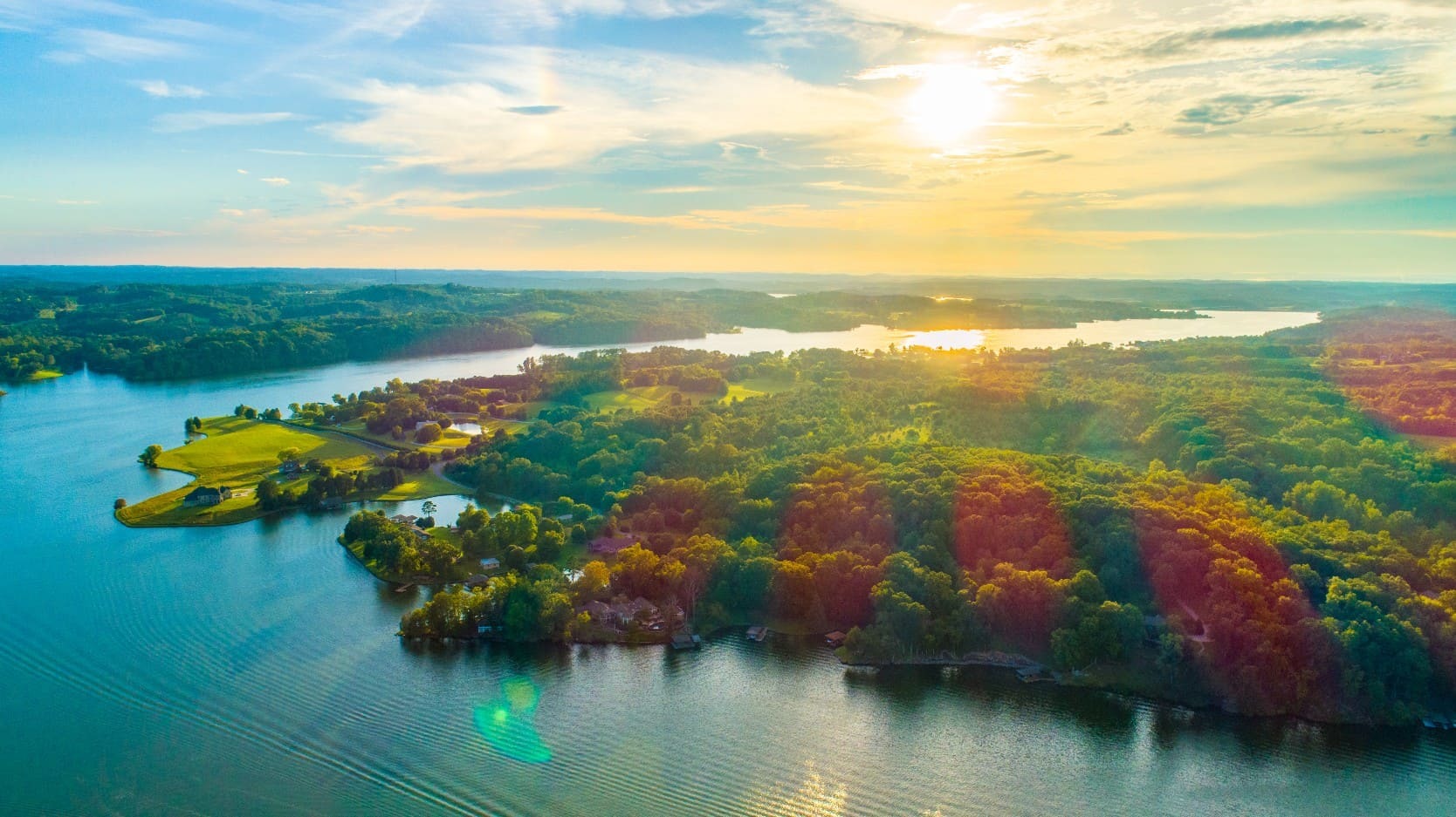 Aerial view of Fort Loudon Lake near the Knoxville suburb of Farragut, Tennessee